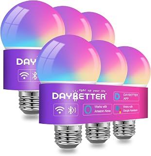 DAYBETTER Smart LED Light Bulbs 6-Pack: RGB Color Changing, Alexa & Google Home, Music Sync, Dimmable 800LM A19 E26