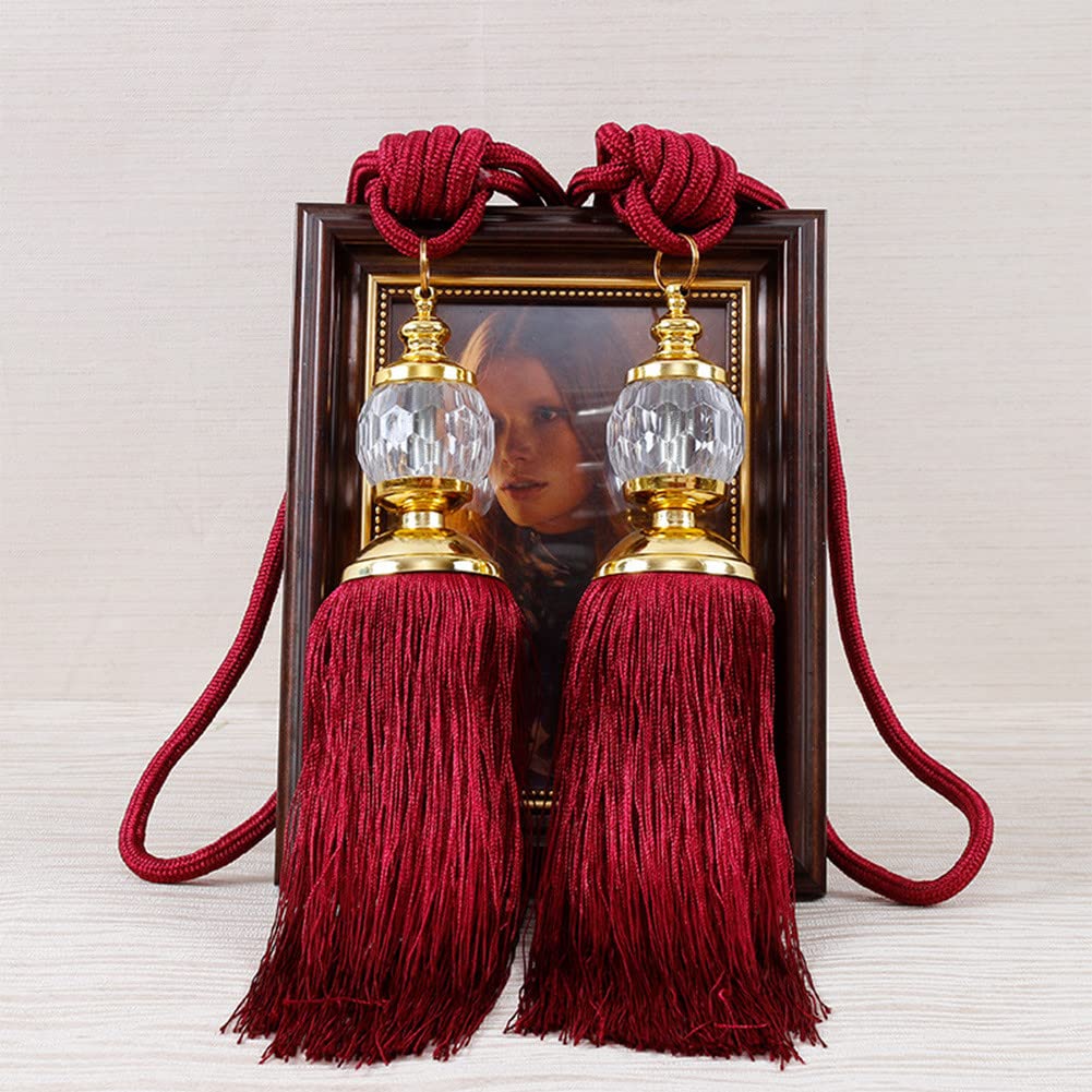 Vorhänge tragen. 2PCS Luxus Vorhang Holdbacks Seil Krawatte Rücken Quaste Raffhalter Perlen Ball Decor Paar(Burgundy)