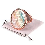 Dynippy Compact Mirror Rose Gold Makeup Mirror Folding Mini Pocket Mirror Portable Hand Mirror Double-Sided 2 x 1x Magnification for Woman Girls - Marble Veins