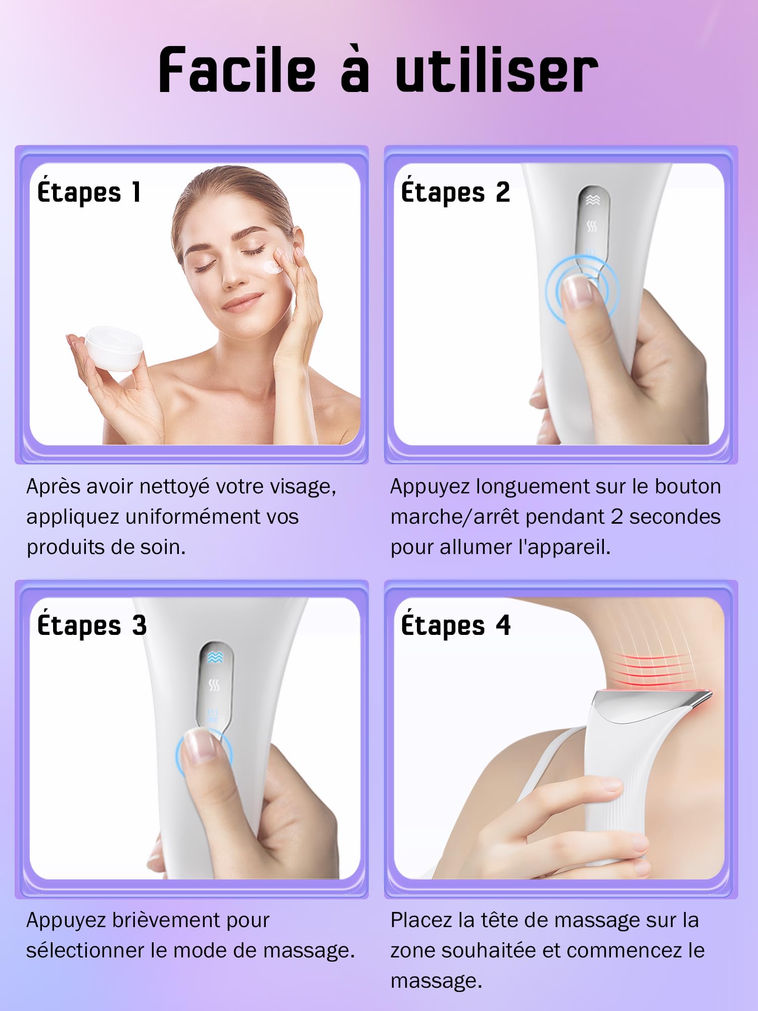 Appareil Anti Rides Visage Massage: Masseur Facial Électrique pour Lifting Visage et Double Menton 3 Modes LED - Chauffage à 45℃ EMS pour Raffermissement du Visage et du Cou - Anti-Âge pour Femmes