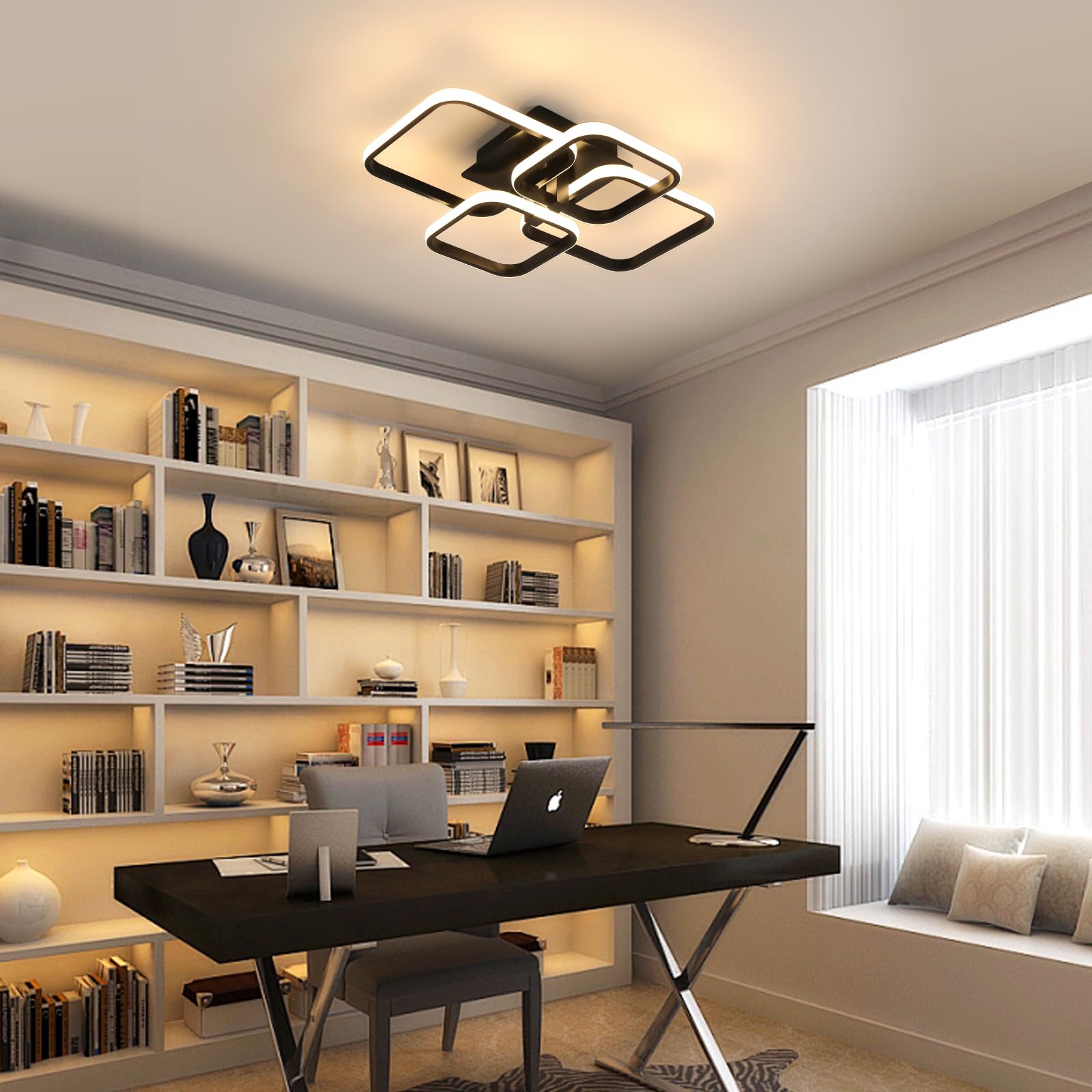 Comely Plafonnier LED Dimmable avec Télécommande, 48W Luminaire Plafonnier | 5400LM Éclairage de Plafond pour Chambre à Coucher Salle, 3000K-6500K