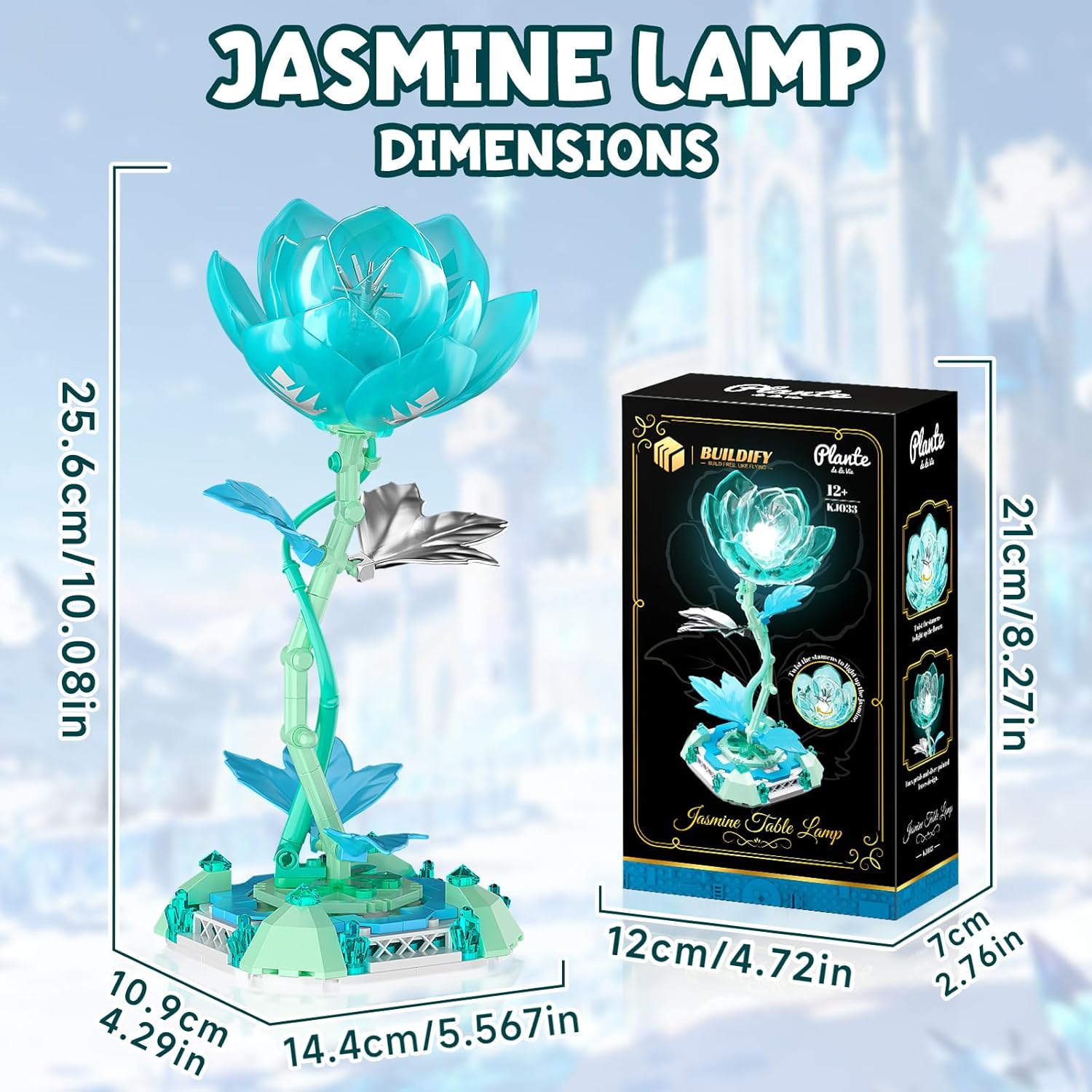 Jasmine Table Lamp Building Blocks Set, Princess Flower Shaped Building Toy with LED Light, Creative Home Decoration & Artificial Flower Night Light for Girls Boys Adults