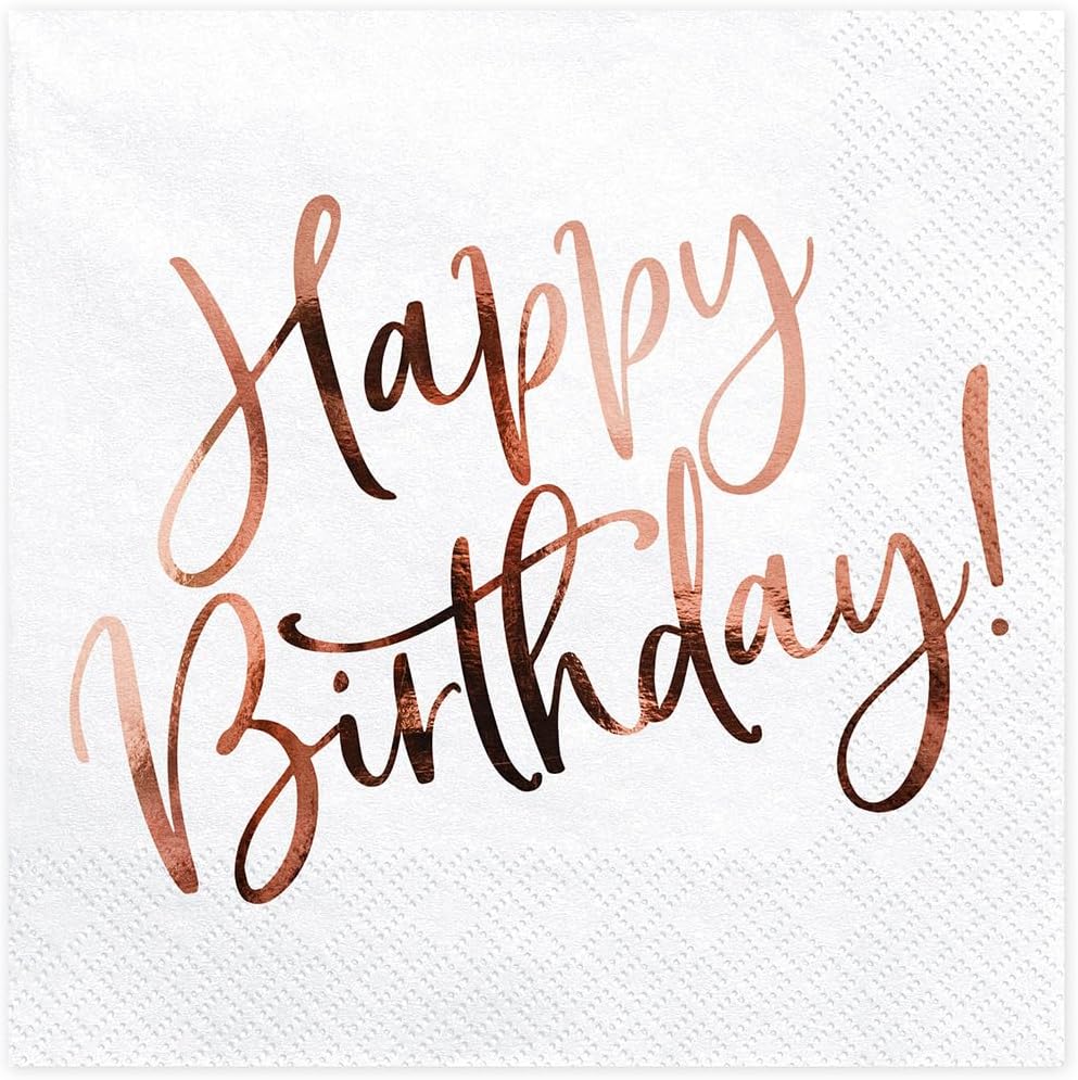 PartyDeco Happy Birthday White Napkins 33 x 33 cm Pack of 20