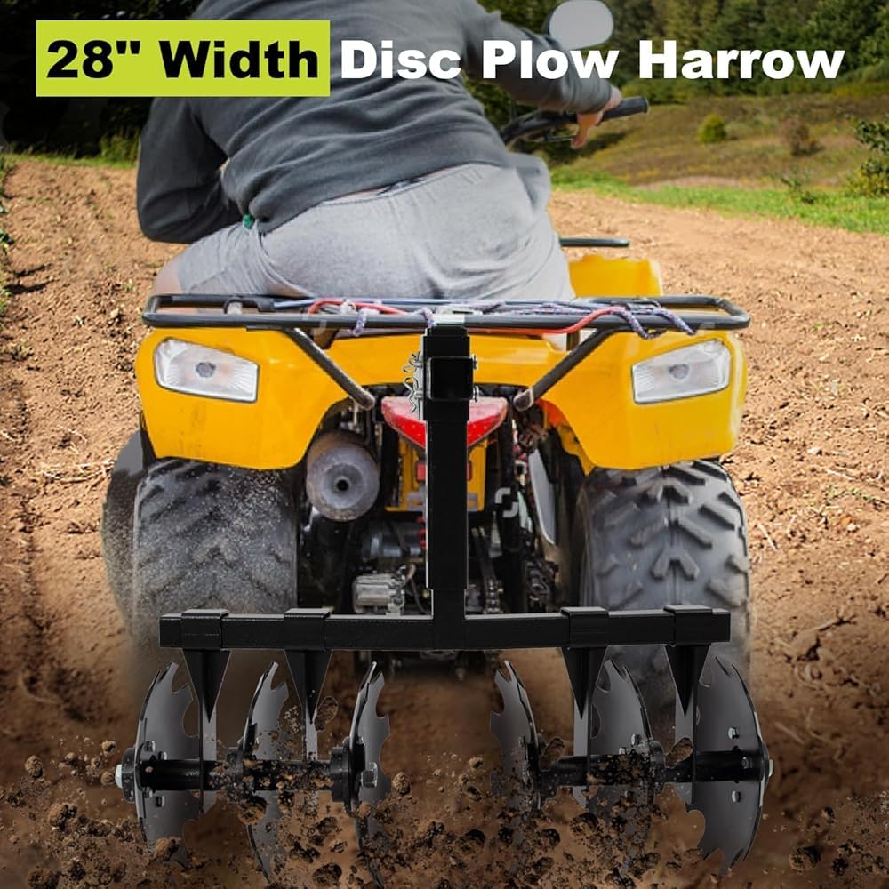 Herse à disque de largeur avec support de récepteur universel, charrue à disque de coupe avec hauteur réglable, tire derrière la motoculteur, herse à charrue pour VTT, UTV, N