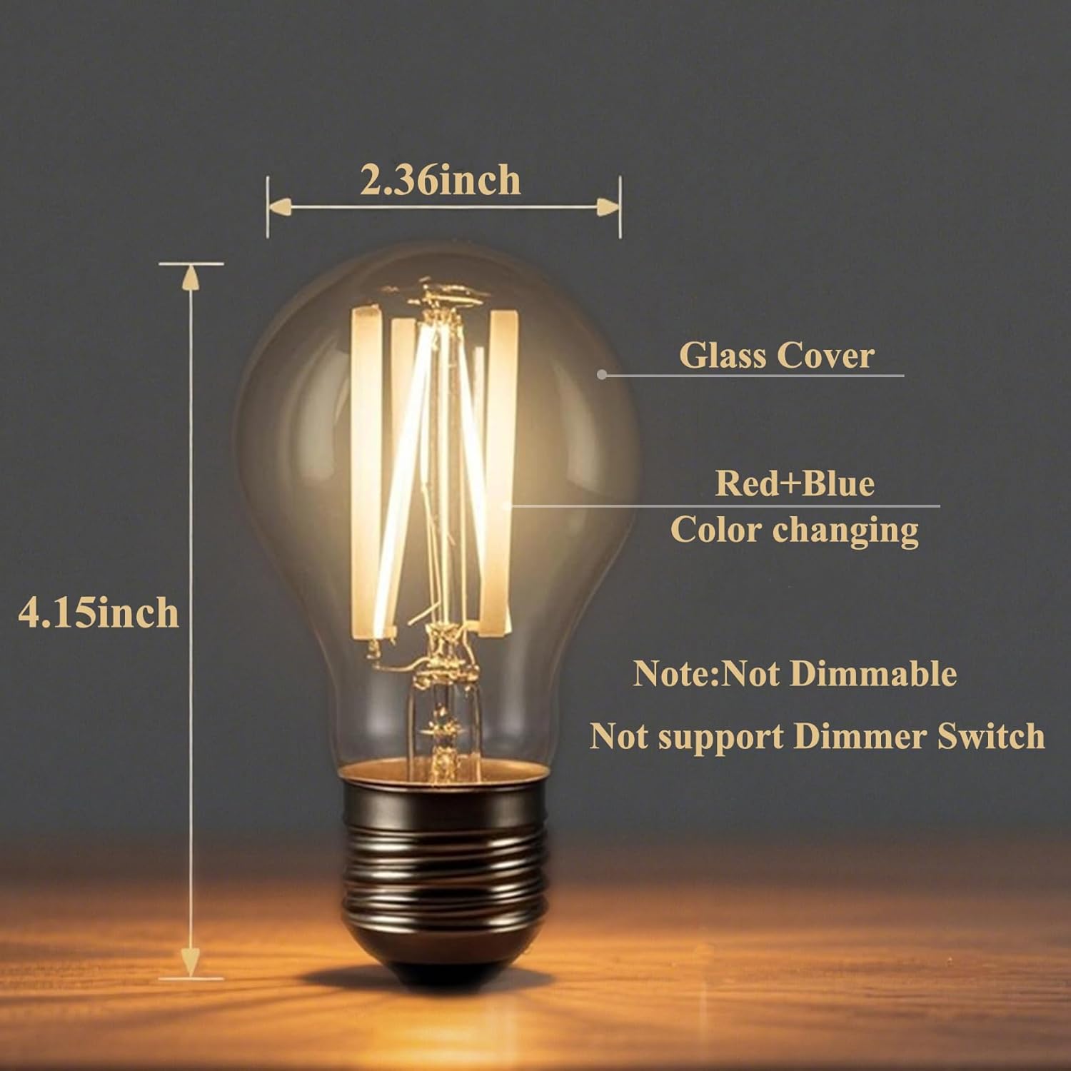 SHUWDKAR 3 Color Temperature LED Bulb E26 Medium Base, Red and Blue Color Changing Light Bulb 3CCT A19 LED 6W Clear Glass, Not Dimmable, 2 Pack