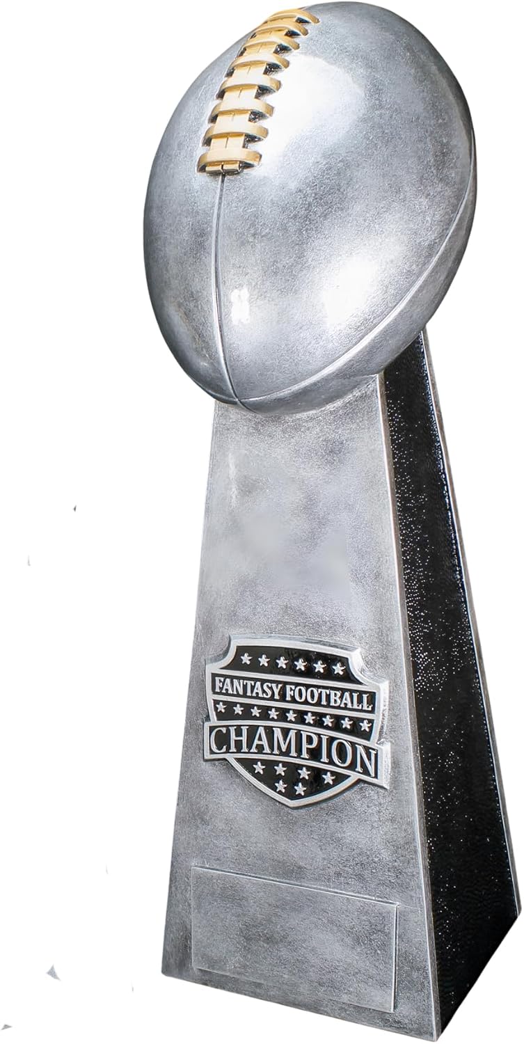 Decade Awards Fantasy Football Champion Trophy, Silver or Gold - FFL Tower Award - Custom Engraved Plate on Request (11.5 or 16 Inch Tall)