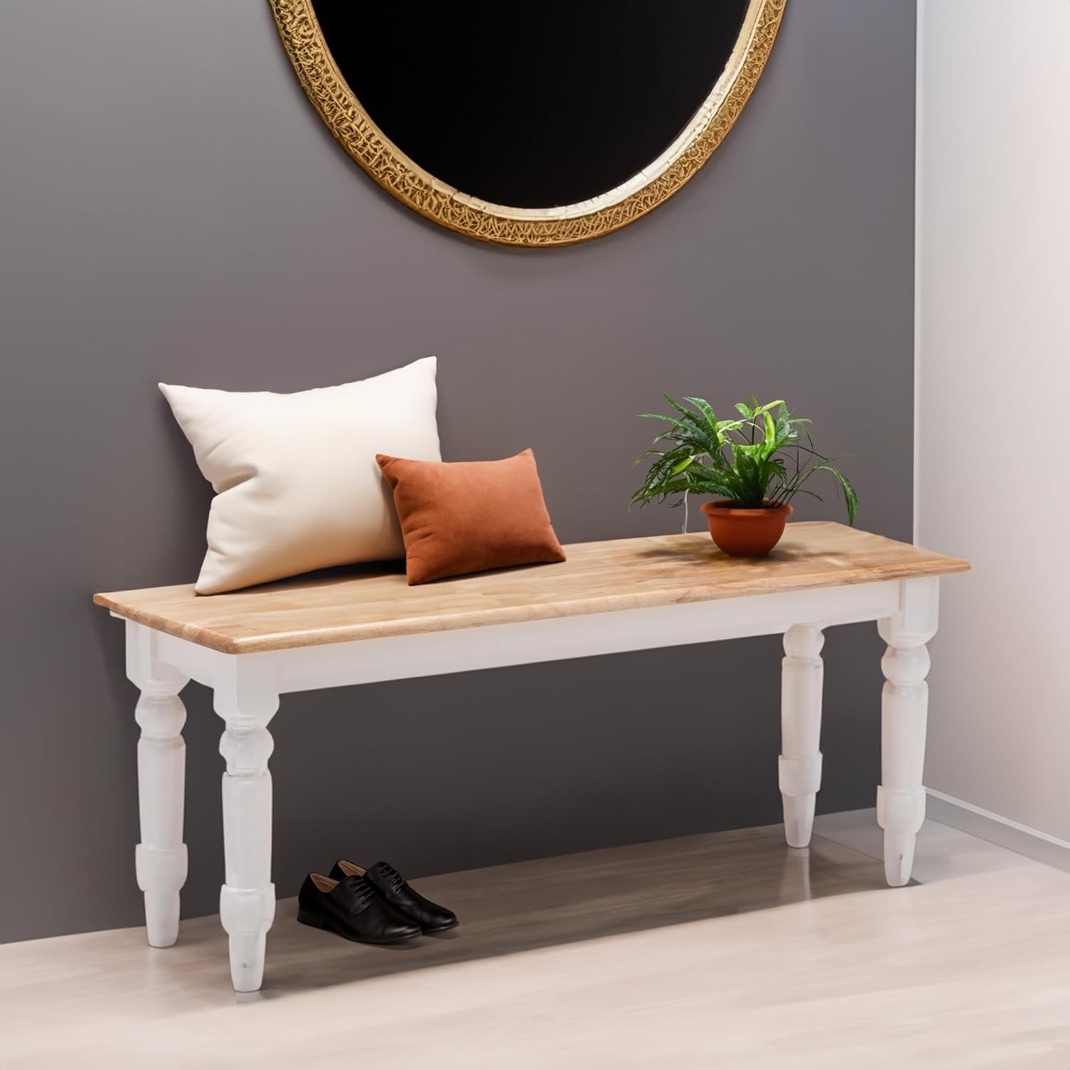 Boraam Windsor Farmhouse Backless Bench, Cream/Natural