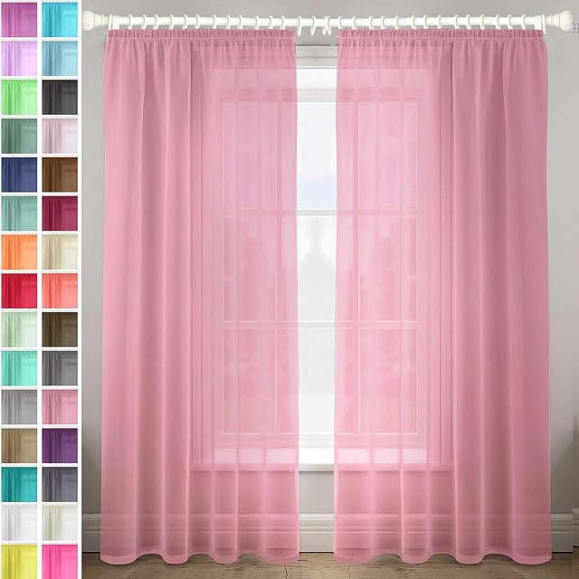 Megachest lucy Woven Voile gathering tape Curtain 2 Panels with tie backs (dusty rose 56" wideX36 drop(W142cmXH91.5cm))