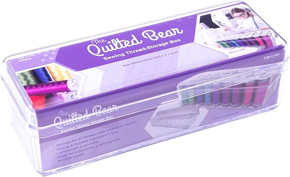 The Quilted Bear 27 Spool Thread Box - Premium Strong & Durable Acrylic Embroidery Thread Organiser/Sewing Storage Box for Maximum 5.5cm Spool 19.5 x 7 x 6cm x 3 Pack
