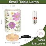 Lampe de table de fleurs séchées 5W LED Fleur pressée côté lit lampe Linge de table d'ombre lampe avec base en bois pour chambre bureau salon