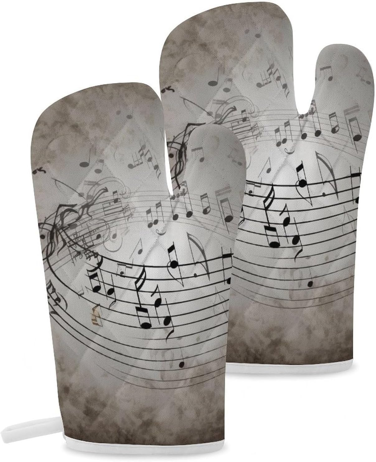 2 Pcs Oven Mitts Heat Resistant Kitchen Gloves Soft Safety Music Note Wall Oven Glove for Microwave, Barbecue