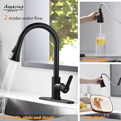Miniatura 3 de AMAZING FORCE - Grifo de cocina con rociador abatible, llave para fregadero de cocina, grifo de cocina de una manija, grifo de fregadero de cromo