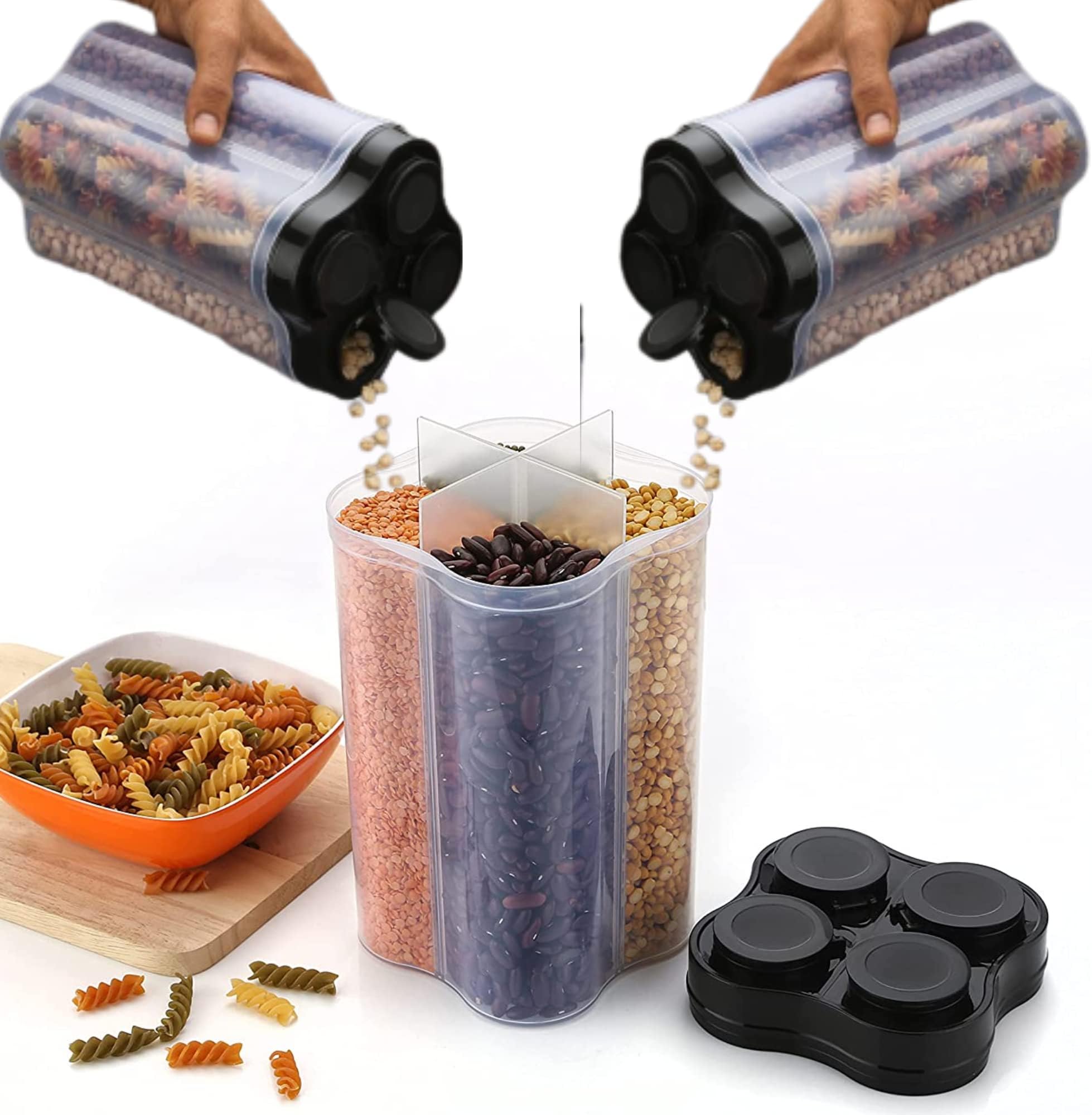 TASMAX 4-in-1 Kitchen Storage Box Set – Plastic Containers for Kitchen Storage | Multipurpose Jars & Boxes for Spices, Grains & Snacks | Durable & Space-Saving Design (Pack of 1)