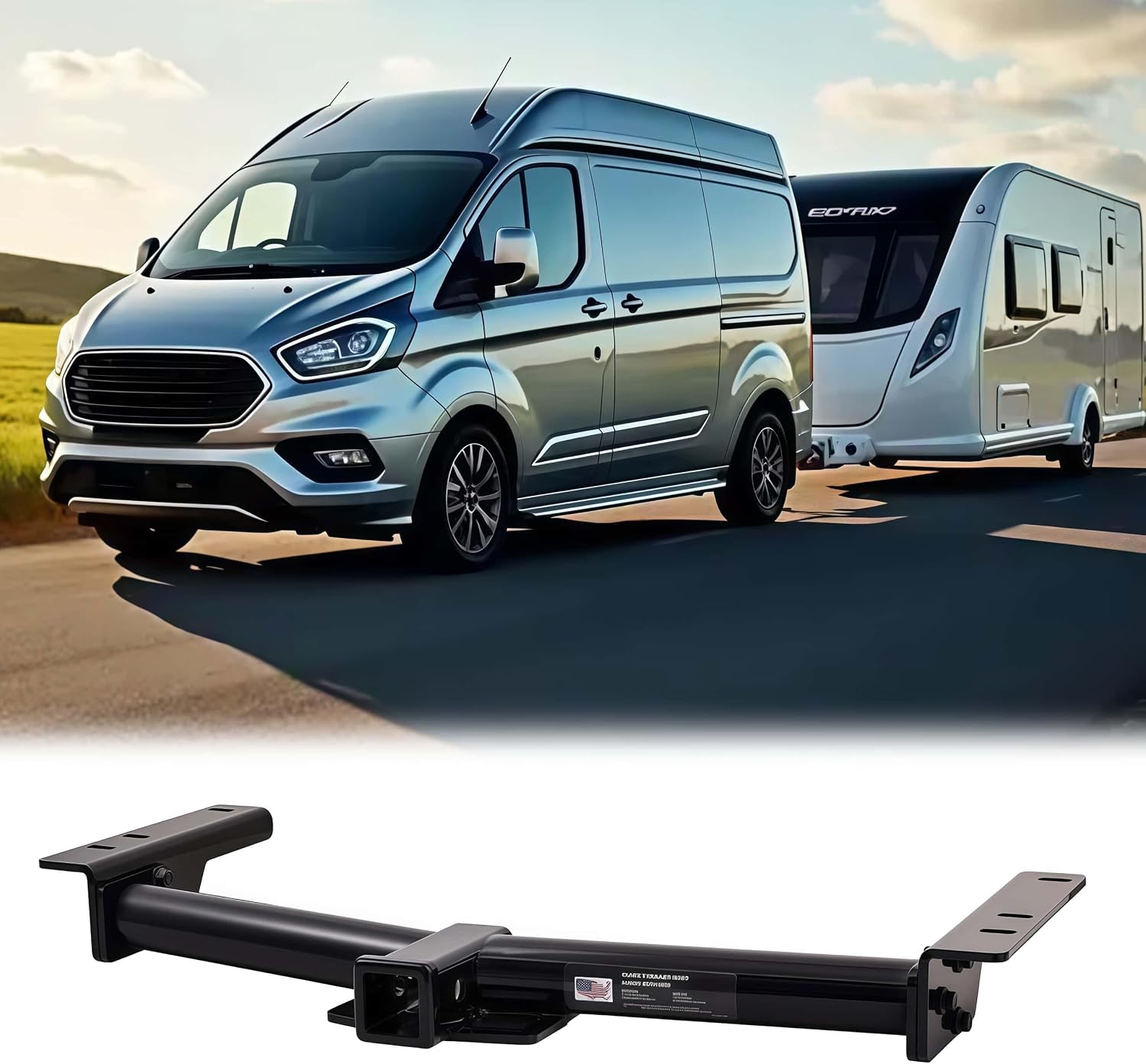 Class 3 Trailer Hitch 2-Inch Receiver Compatible with Ford Transit 150 250 350 2015–2025；E-Transit 2022–2024; | 6,000 lbs GTW / 900 lbs TW | 8,000 lbs WD Capacity | Steel, Rust-Resistant