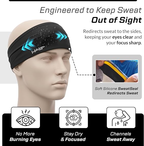 Halo Headband Bandit - 4 Wide Pullover Sweatband Running Headband Men Women Absorbent Soft Comfortable.Channels Sweat Out of Your Eyes Keeps Hair in Place No-Slip