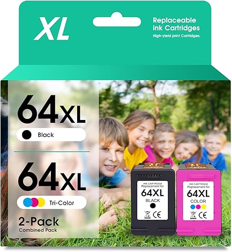 Paquete de 2 cartuchos de tinta 64XL de repuesto para HP 64XL para Envy Photo 7858, 7855, 7120, 7155, 7158, 7164, 6255, 6252, 6232, paquete de 2 (1