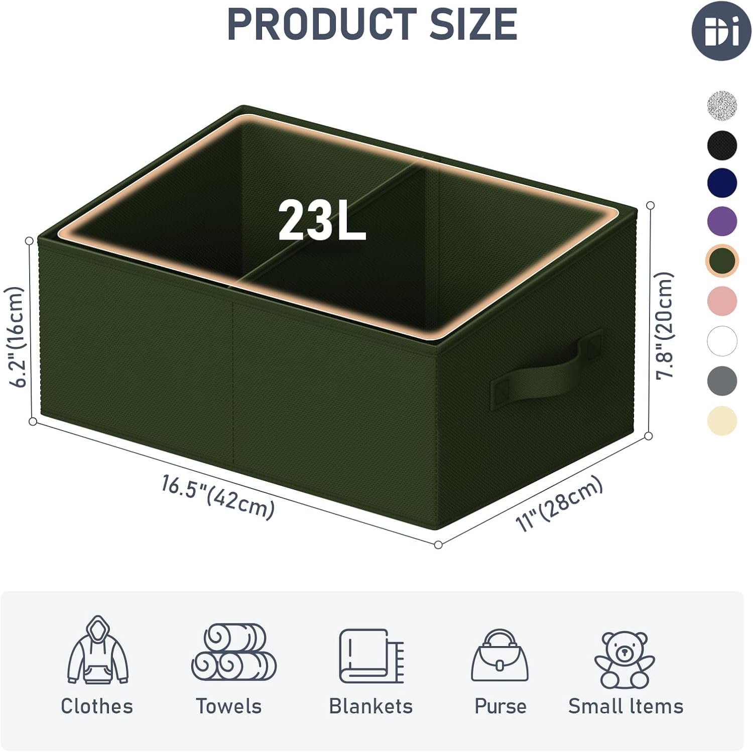 DIMJ Large Closet Shelf Organizer Bins 4 Packs with Handles and Divider, Fabric Trapezoid Storage Baskets, Foldable Clothes Containers Box for Shelf, Towel, Book, Toy, Purse, Hats, Green