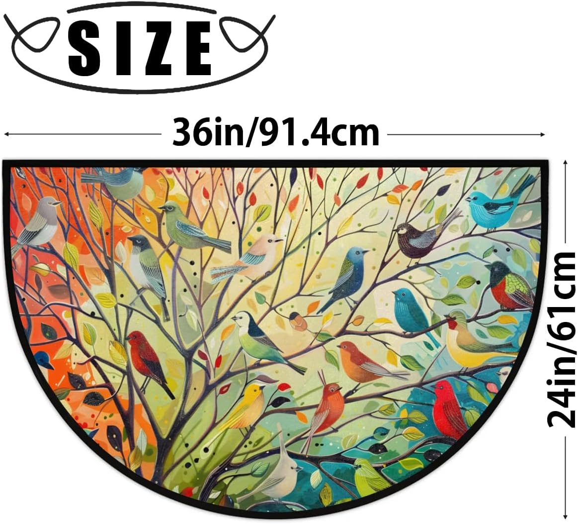 Whimsical Painting of Birds Half Round Door Mat Non-Slip Soft Doormats for Home Indoor Outdoor Entrance Bath Carpet Area Rugs for Home Dining Living Room Bedroom 36" X 24"
