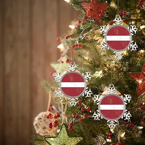Miniatura 7 de Decoraciones de Navidad de peltre, bandera retro de Letonia, bandera nacional, copo de nieve de metal, adorno de Navidad para colgante de árbol de