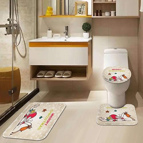 Miniatura 8 de ArtSocket Divertidos juegos de baño de Papá Noel y ciervos con cortina de ducha y alfombras y accesorios, juegos de cortinas de ducha de muñeco de