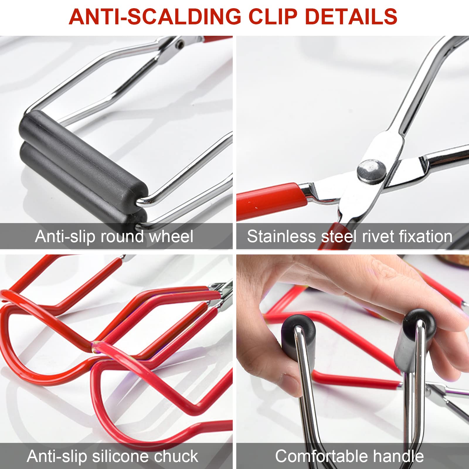 Set di attrezzi per barattoli di conserve, pinza per scottatura, in acciaio inox, pinza con manico, antiscivolo, protezione antiscottatura per vasetti di conserve, bicchieri
