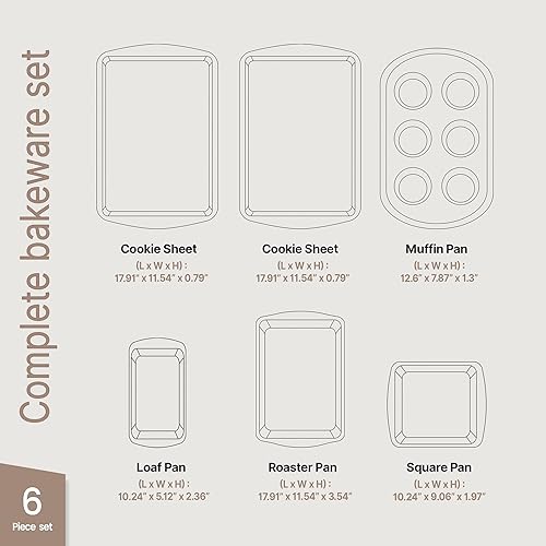 Miniatura 2 de Bakken Swiss - Juego de utensilios para hornear, 6 piezas, apilables, de lujo, antiadherentes, para cocina profesional y casera, acero al carbono,