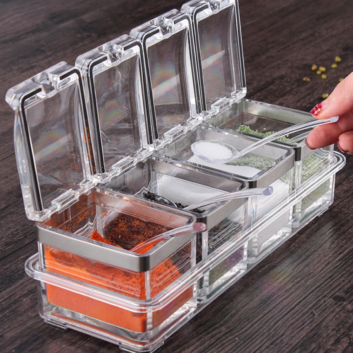 Acryl Gewürzbox Satz Transparente Gewürzbehälter Mit Deckel Und Ablage Für Küchenorganisation Zur Aufbewahrung Von Salz Zucker Pfeffer Und Gewürzen
