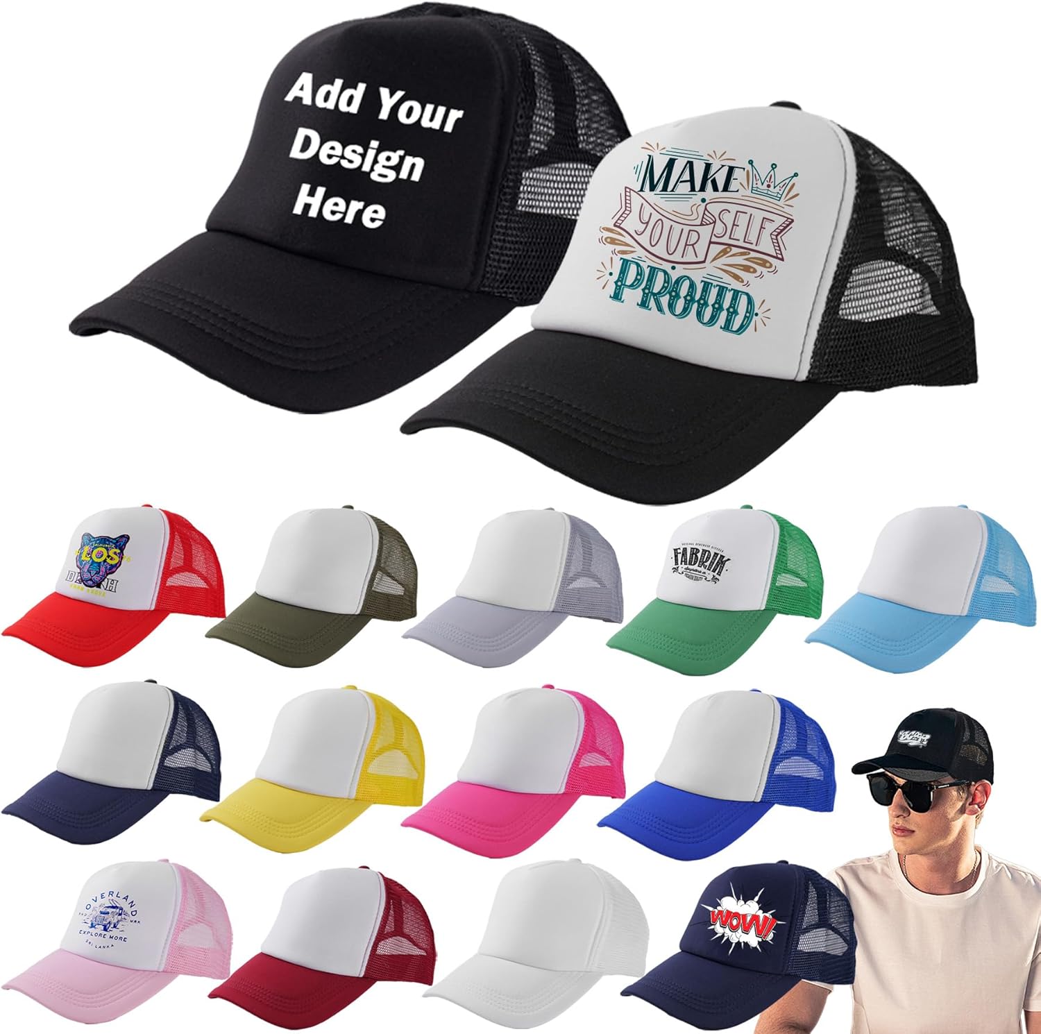 15 Pack Trucker Hats Bulk Sublimation Blanks Wholesale Mesh Baseball Cap DIY Custom Hats for Men Women