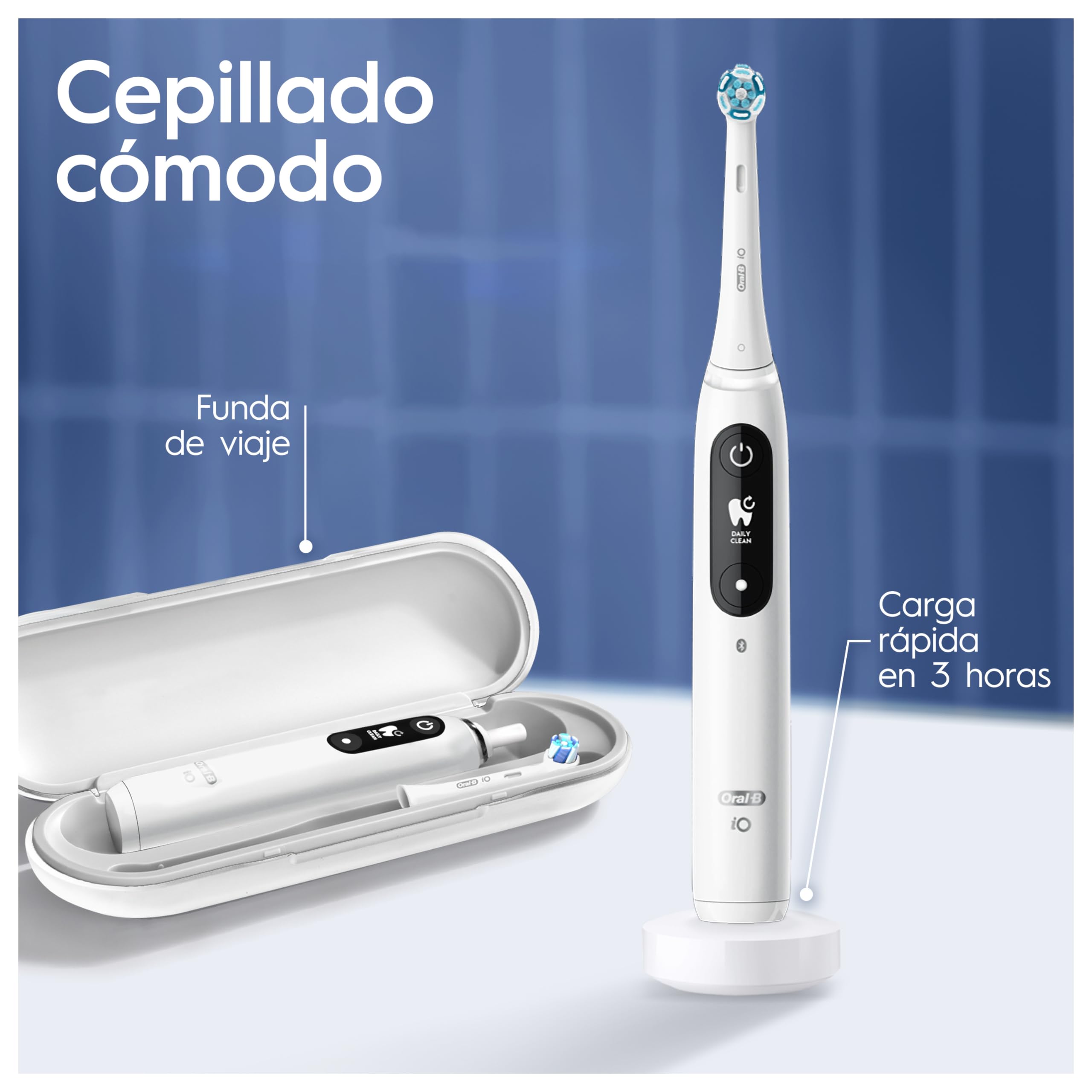 Oral-B iO 7N Cepillo De Dientes Eléctrico Blanco Inteligente Bluetooth, 2 Cepillos, 1 Estuche De Viaje