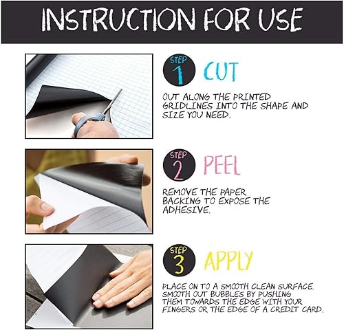 Miniatura 6 de Pizarrón adhesivo en rollo extragrande negro Kassa con 5 gis de colores y borrador de gamuza incluidos Papel para empapelar de vinilo con adhesivo a