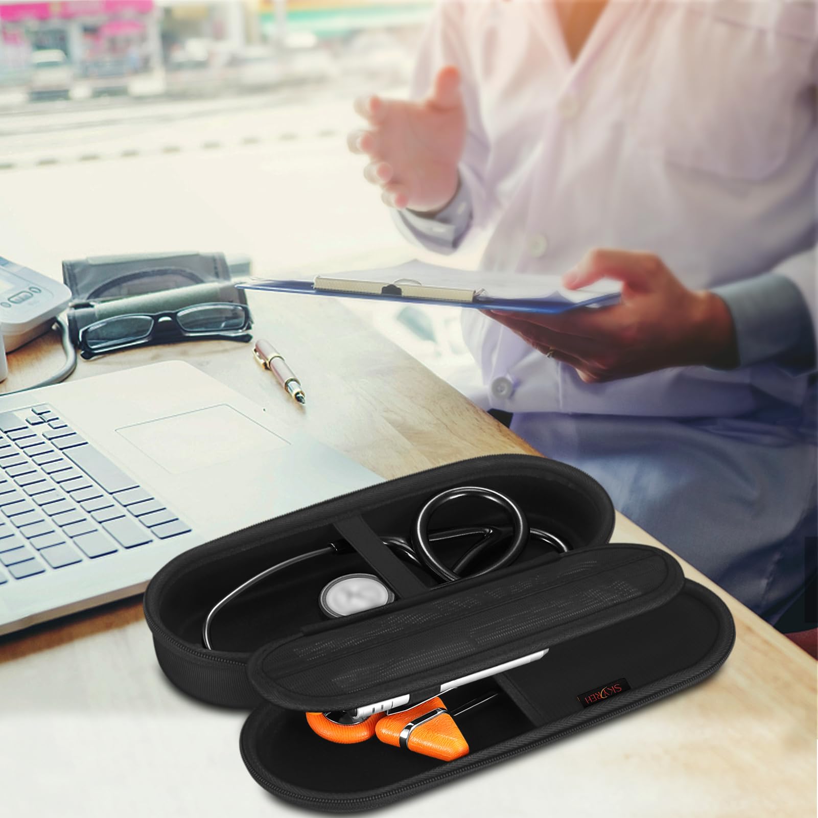 Stethoskopkoffer für 3M Littmann Classic III, Lightweight II S.E, Cardiology IV Diagnostic, MDF Acoustica Stethoskope – Reise harte Tragetasche für Arzt & Krankenschwester Zubehör (schwarz)