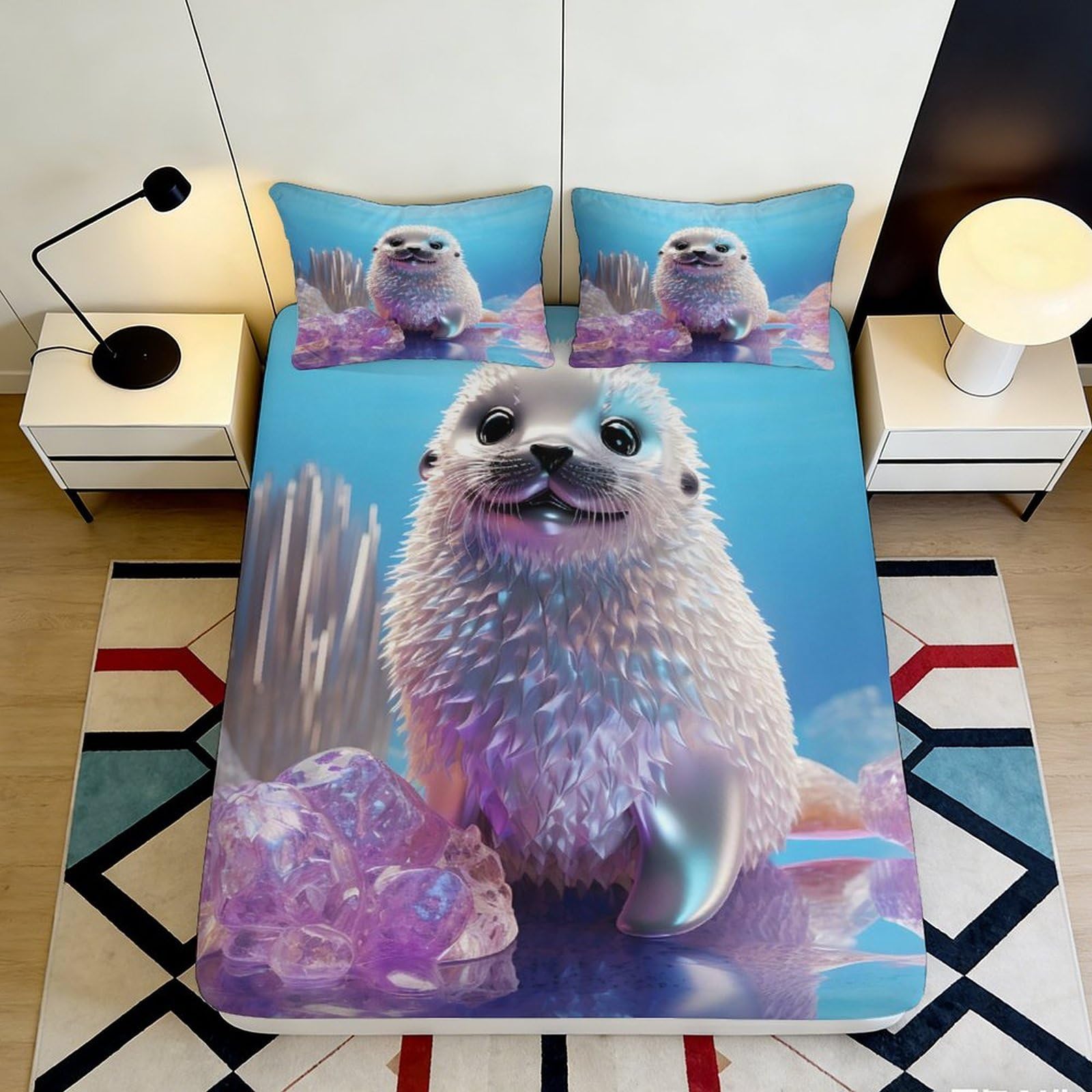 3D Printed Cute Otter Fitted Sheet Microfiber Deep Pocket Non-Slip Bedroom Bedding Otter Mattress Fitted Cover for Adults Teens 200x200x25cm 90x200x25cm