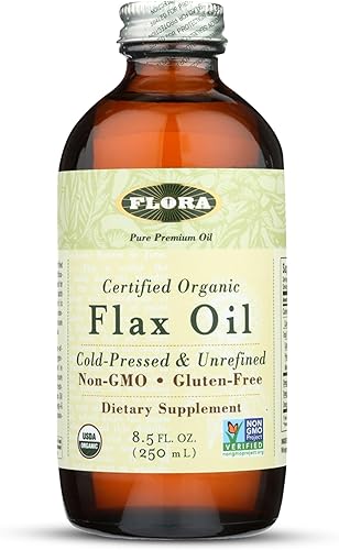 Flora - Aceite de lino - Aceite de semilla de lino orgánico prensado en frío, sin refinar - Contiene omega-3 y omega-6 - Sin OMG y sin gluten -