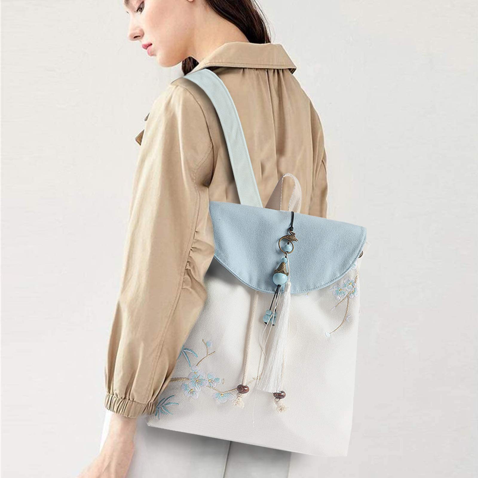 FANDARE Donna Zaino Ricamo Zaini Ragazze Zainetto in Stile Etnico Backpack Università Viaggio Shopping Incontri Zaino Durevole Tela Umetake