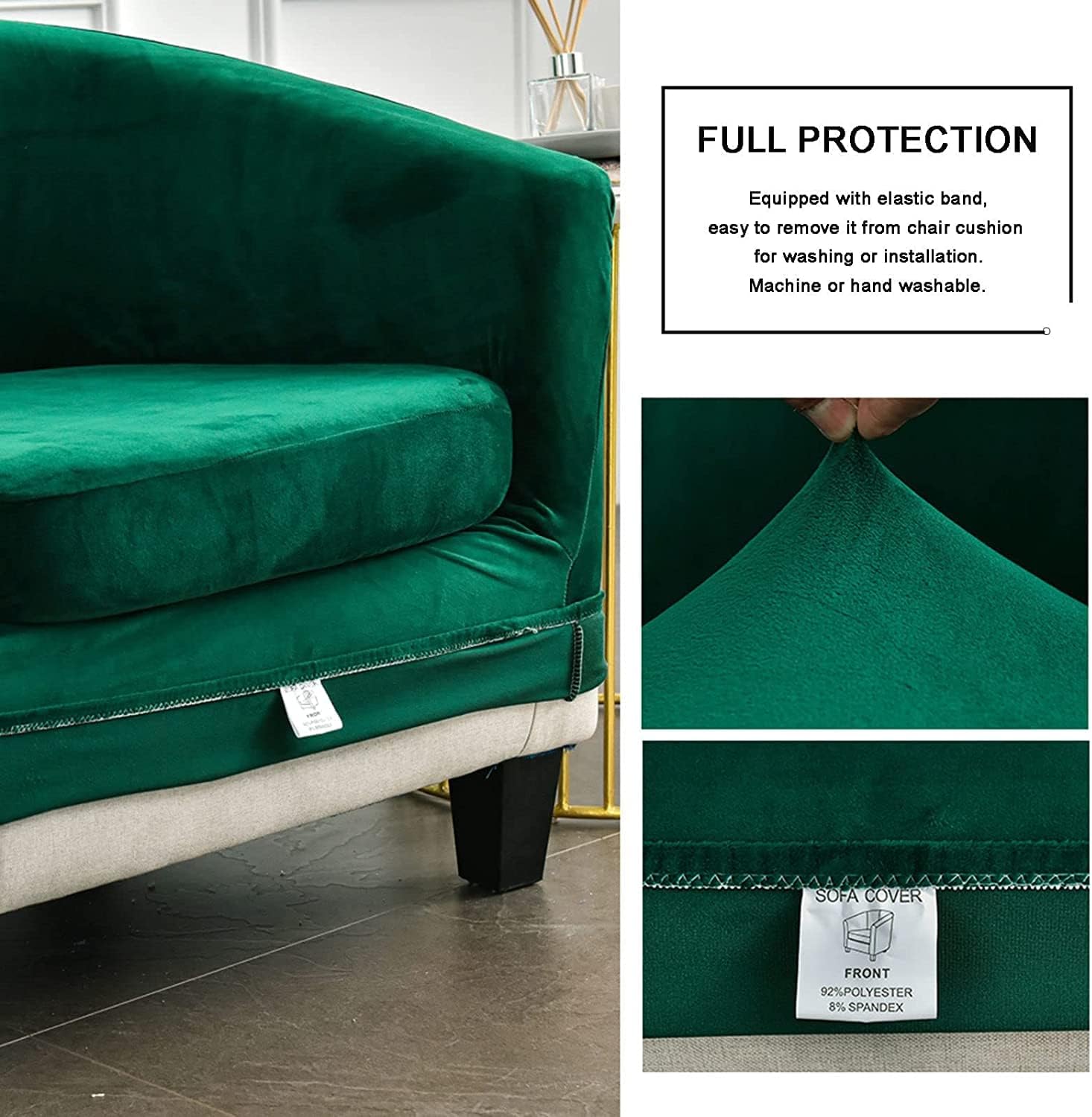 Stretch Armchair Cover Velvet Club Chair Slipcover 2 Piece Tub Chair Cover Furniture Protector Armchair Slipcovers with Elastic Bottom (G 1 PCS)