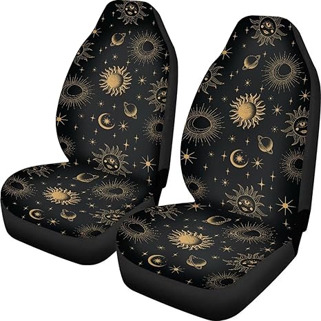 INSTANTARTS Sun and Moon Star 2 PCS Car Seat Covers for Front Seat Cushion Auto Seat Cover Car Bucket Seats Protector Covers Universal fit for SUV Sedan Van