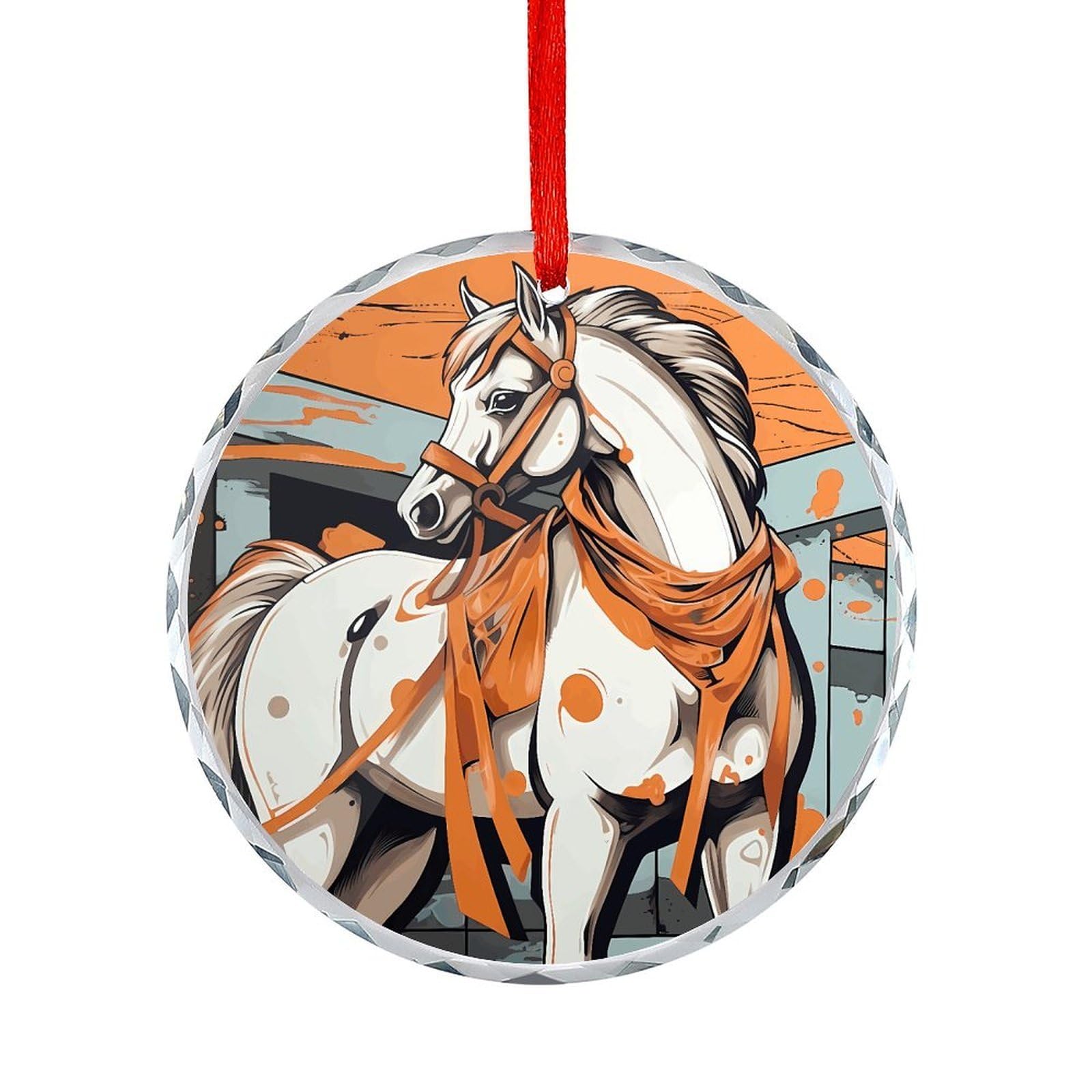 Btcowzrv Style A Cartoon Horse Round Ornament Hanging Pendant Decor