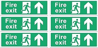 RubiGo 1/2/4/6 Pack of Fire Exit Sign (UP ARROW) Fire Signs Self Adhesive 30 X 10cm Fire Escape Sign Sticker Emergency Exit Sign Fire Signage (6)
