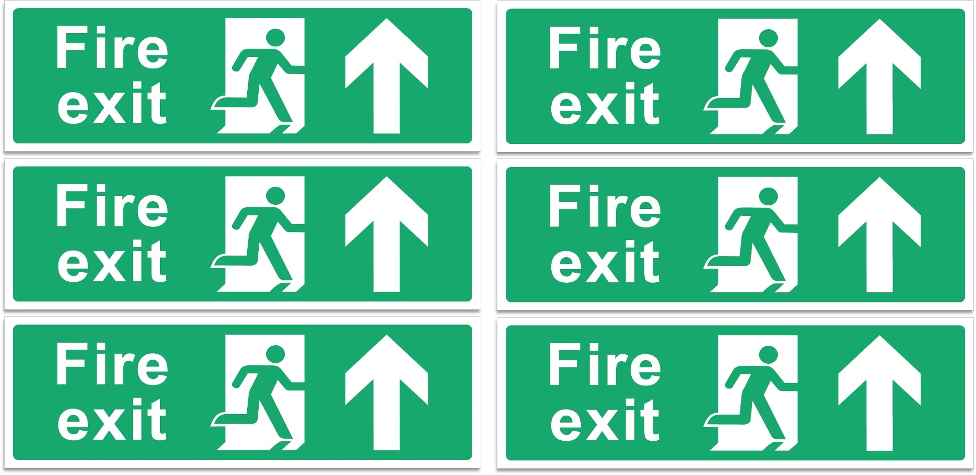 1/2/4/6 Pack Fire Exit Signs – Up Arrow – Safety Signs - 30x10cm Self Adhesive Vinyl Sticker, Easy Application Fire Door Emergency Exit Signage (6)