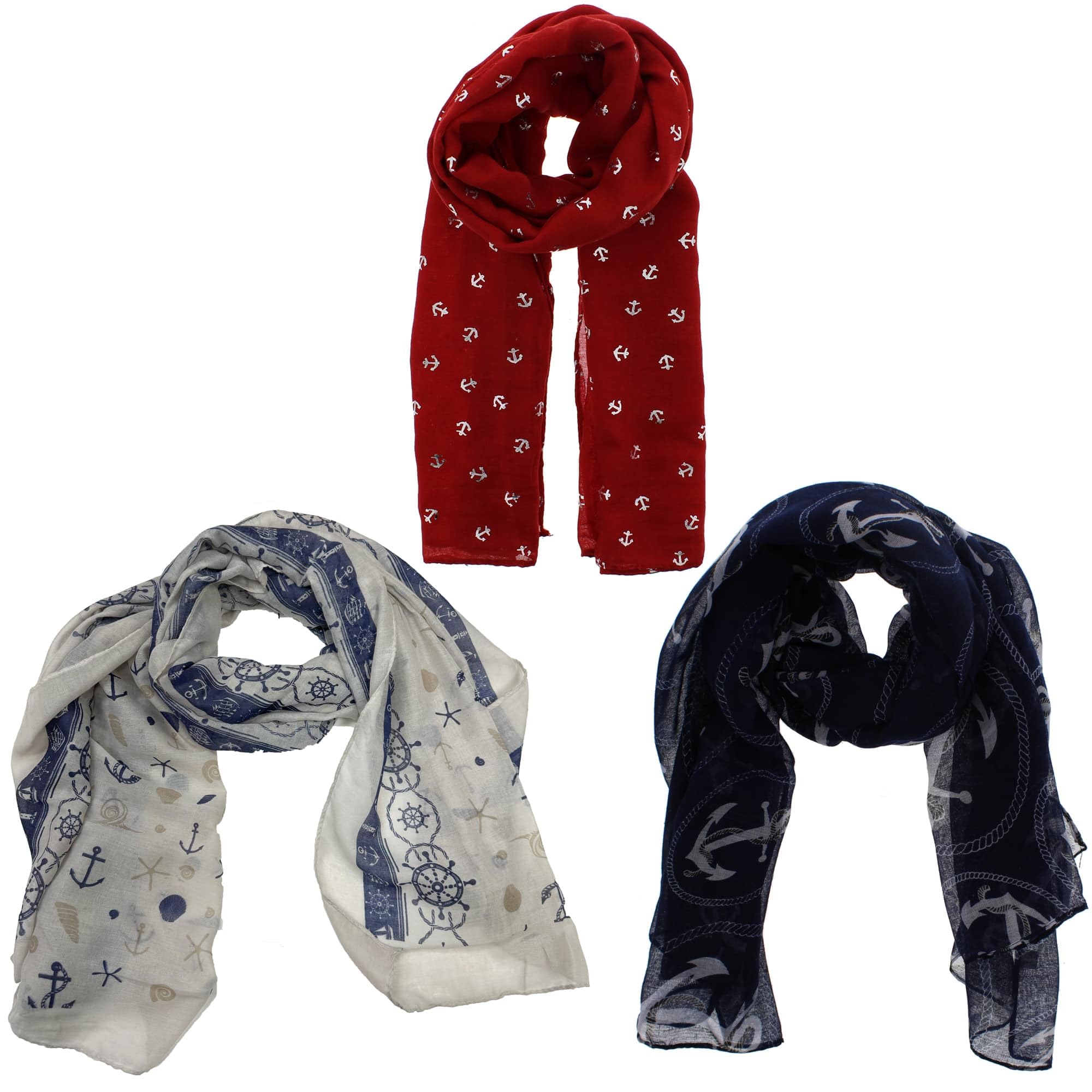 Zac's Alter Ego Women's Multicoloured Set Of 3 Lightweight Assorted Colour Anchor Print Scarves