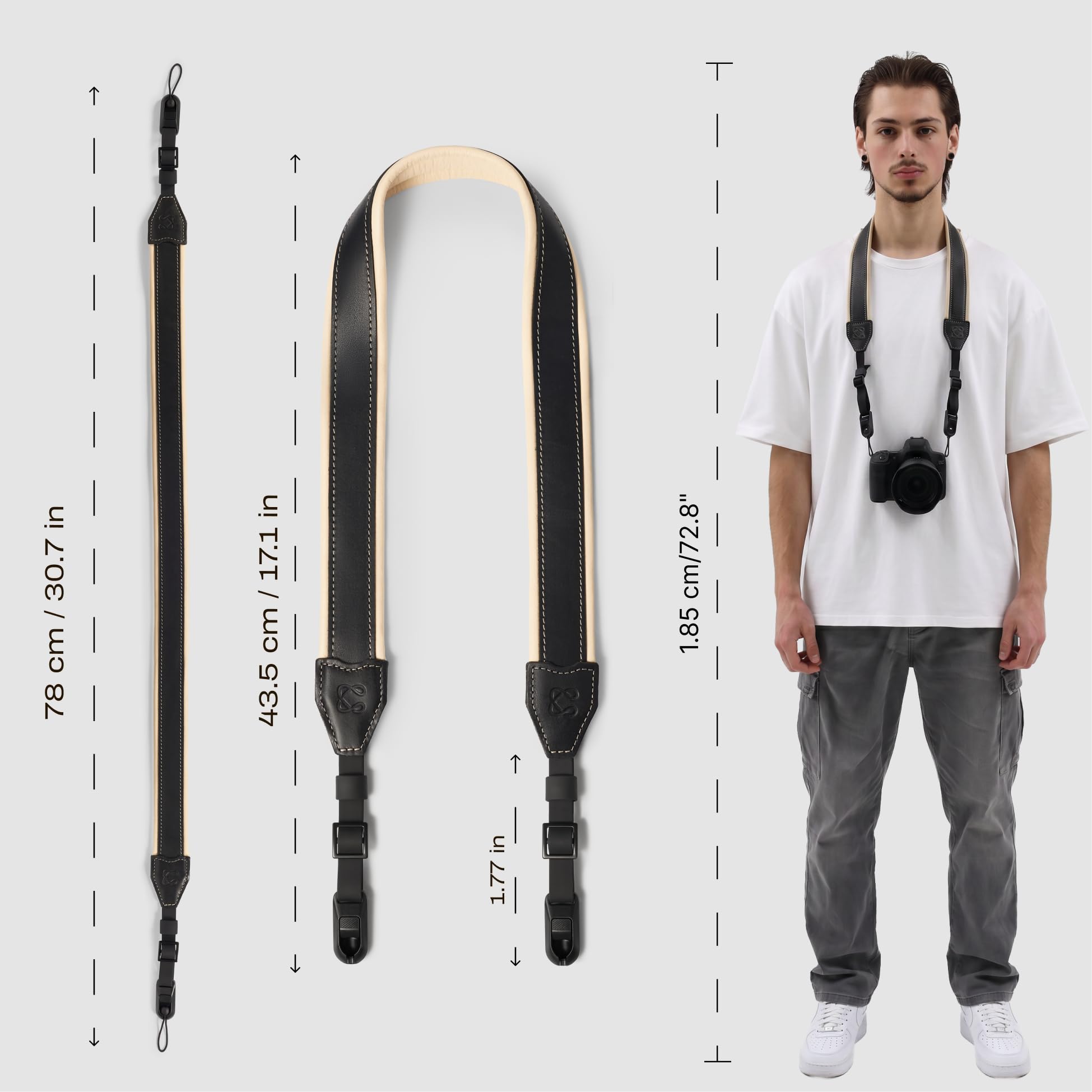 C Coiro Tracolla per fotocamera in pelle imbottita con sgancio rapido, configurabile come tracolla, tracolla regolabile per fotocamera DSLR SLR per fotografi, nero