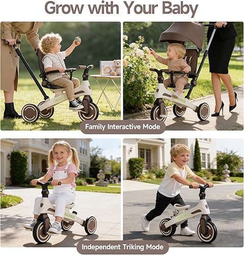 Miniatura 7 de Winhope Triciclo para niños, triciclo 6 en 1 para bebés con asa de empuje ajustable, asiento reversible y toldo, cochecito de bebé para niños de 1 a