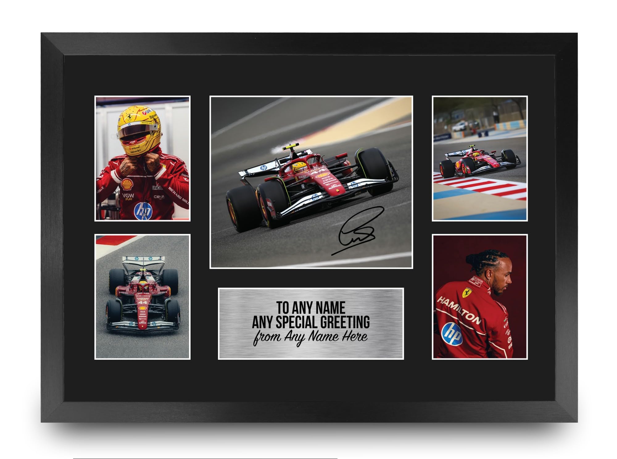 HWC Trading Lewis Hamilton Ferrari Personalised Gift - Signed Autograph Picture, Framed A3 F1 Photo Display with Custom Name Message for Birthday Christmas Wedding