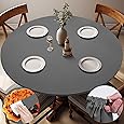 Fitted Dark Grey Black Round Tablecloth for 45-52" Tables Modern Large Non Slip Water Resistant Table Covers Spring Autumn Outdoor Garden Essential College Dorm Things Apartment Kit