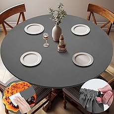 Fitted Dark Grey Black Round Tablecloth for 45-52" Tables Modern Large Non Slip Water Resistant Table Covers Spring Autumn Outdoor Garden Essential College Dorm Things Apartment Kit