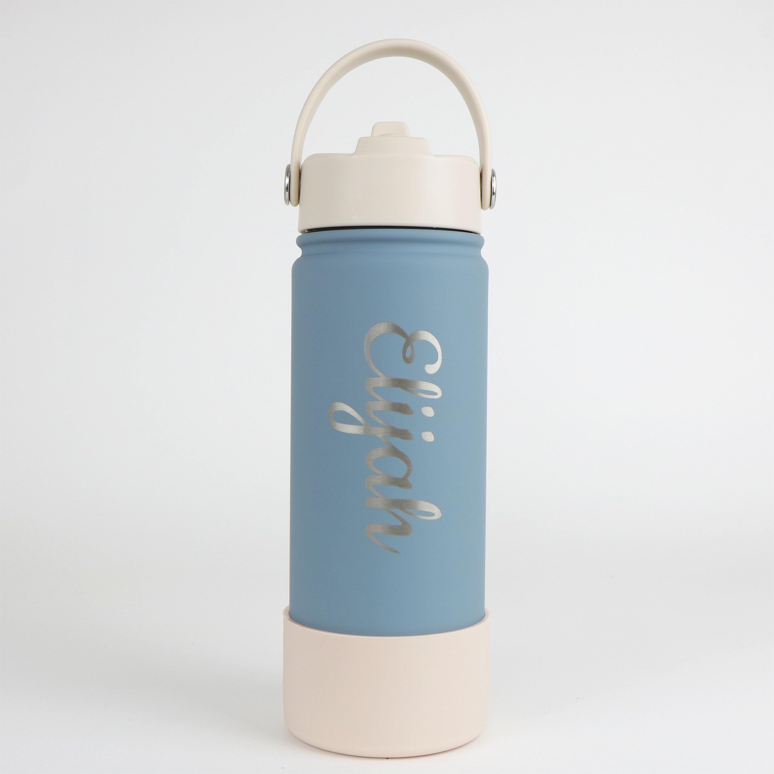 cribstar Personalised Water Bottle, Insulated Stainless Steel, Straw Lid, Laser Engraved Name, BPA Free, Leakproof (Sharkskin [Vertical Engraving], 18oz/500ml) — image 1