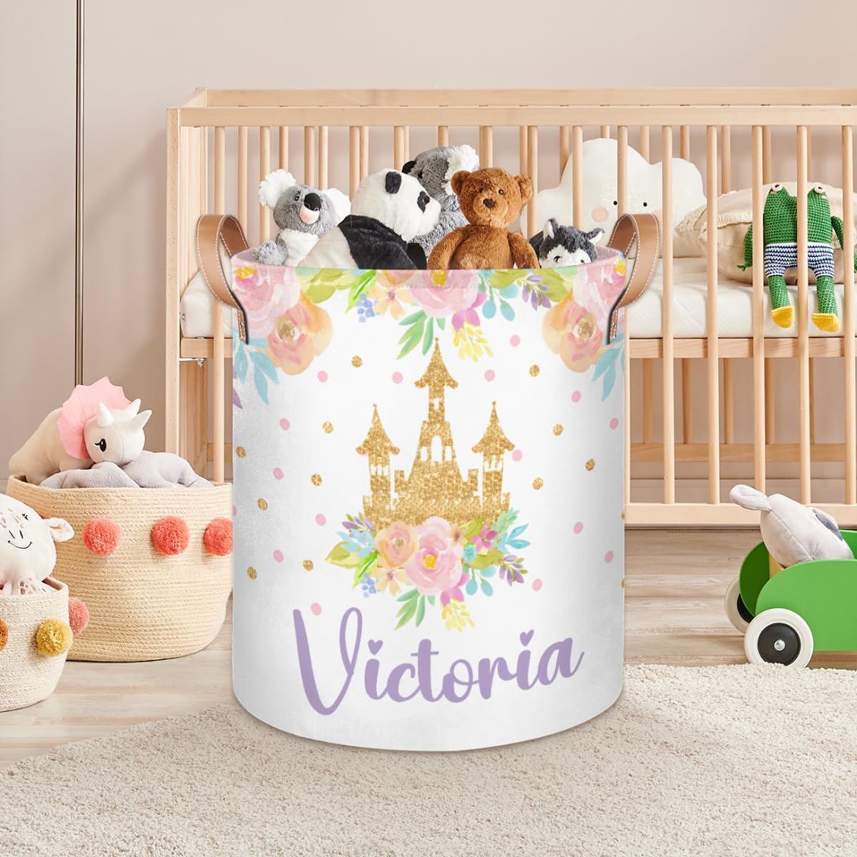 Personalized Laundry Basket, Custom Gift Laundry Hamper, Collapsible Nursery Waterproof Laundry Baskets, Dirty Clothes Toy Hamper with Handles Castle Princess
