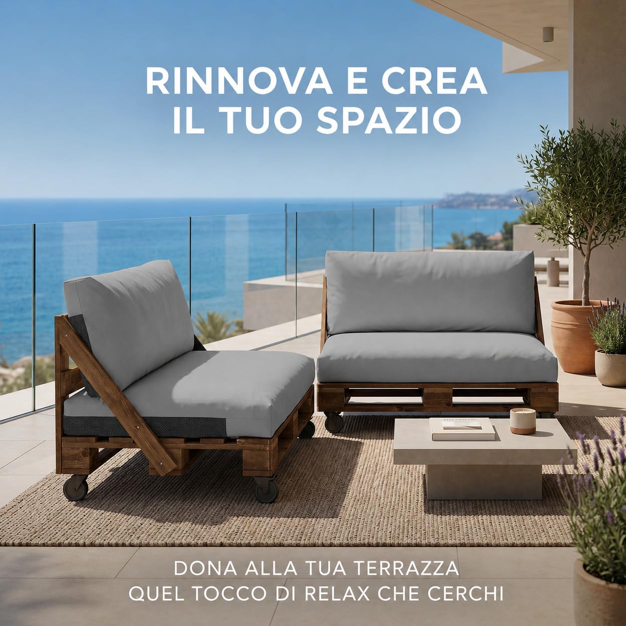 Happers Set Cuscini per Pallet da Esterno 120x80 + 120x45 cm Grigio Chiaro Antimacchia Sfoderabile