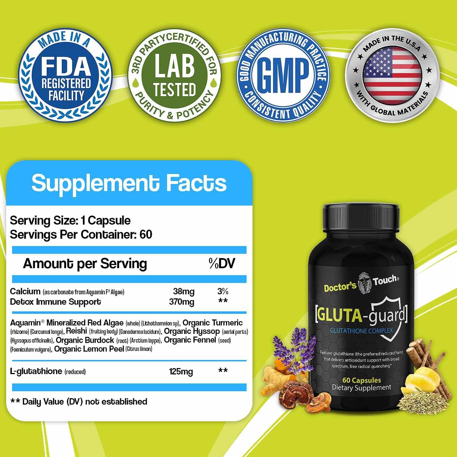 Doctor's Touch Liposomal Glutathione Supplement - Easy-to-Swallow Glutathione Capsules for Energy, Brain Support and Skin Health - Pure Maximum Absorption Glutathione Liposomal Supplement