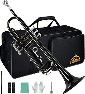EASTROCK Bb Trumpet Standard Trumpet Set with Carrying Case,Gloves, 7C Mouthpiece and Cleaning Kit for Student Beginner(Black)